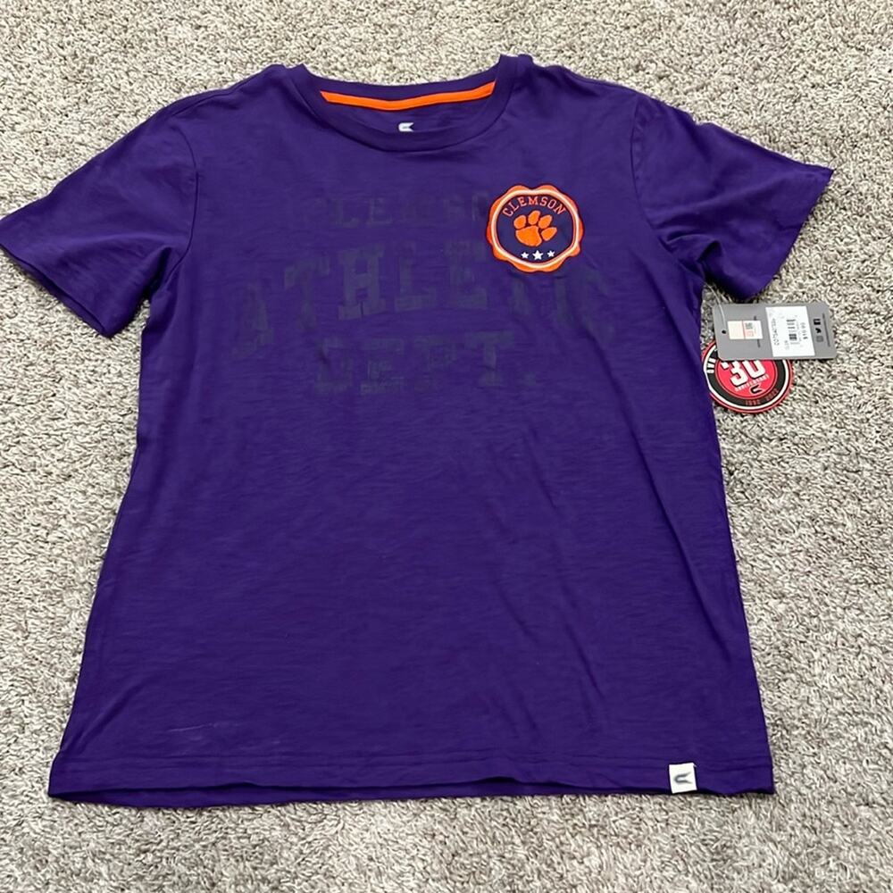 NWT Colosseum Youth CLEMSON YOUTH Large (16-18) Purple T-Shirt Emblem unisex